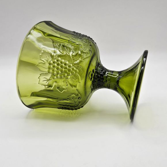 Indiana Glass Green Compote Pedestal Fruit Bowl Harvest Grape Pattern Vintage - Picture 6 of 11